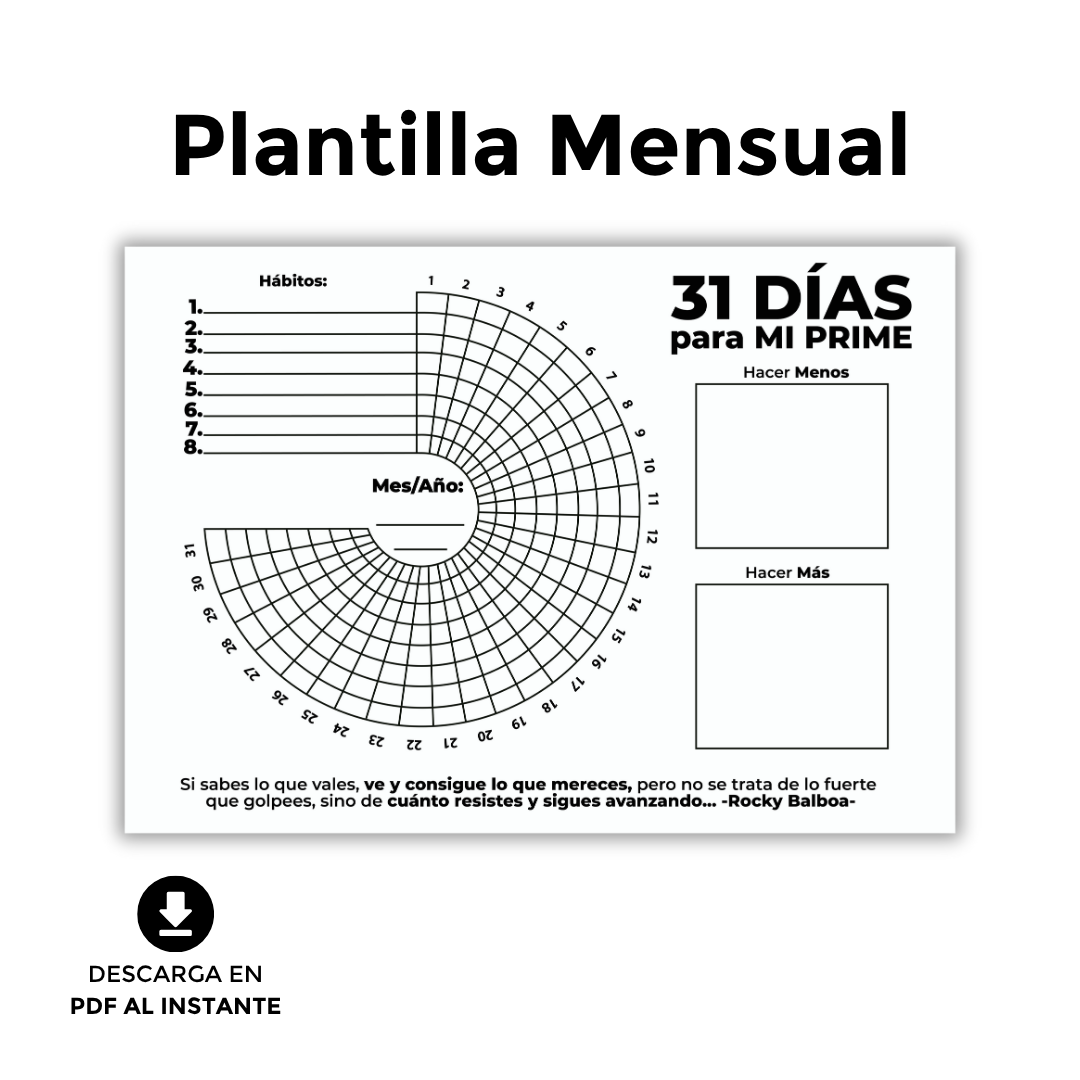 Plantilla de 31 días para TU PRIME